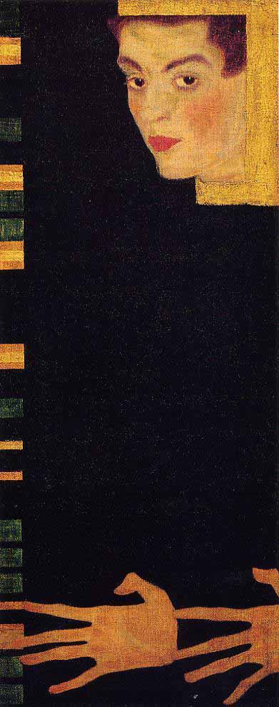 Egon schiele. Oil on metallic paint on canvas. 71.5 cm (28.15 in.) x 27.5 cm (10.83 in.). Private collection